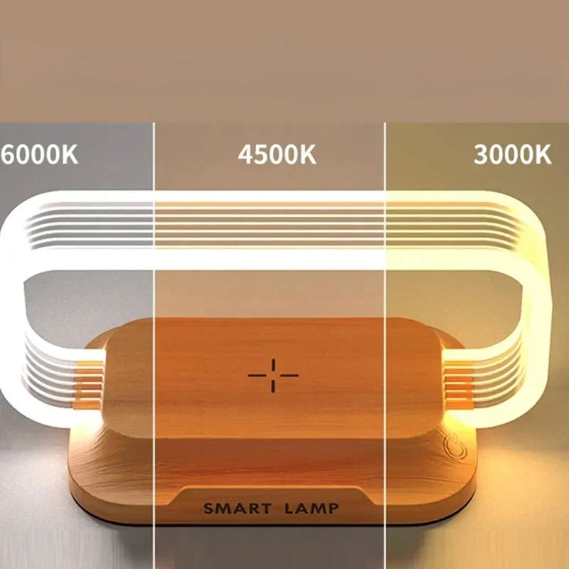 🔌 Lampada da Tavolo LED con Caricatore Wireless – Luce Notturna, Supporto Smartphone e Stazione di Ricarica Veloce