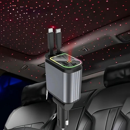 🚗 Caricabatteria da Auto Retrattile 4 in 1 – Ricarica Rapida 66W