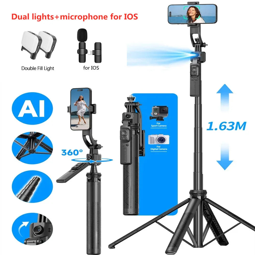 🔄✨ Selfie Stick Intelligente – Gimbal Rotante con Controllo Remoto e Rilevamento Facciale