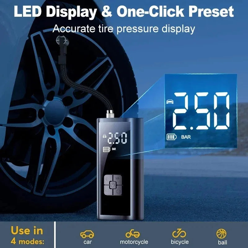 🚗 Compressore Elettrico Senza Fili – 150 PSI con LED, Ricaricabile e Portatile