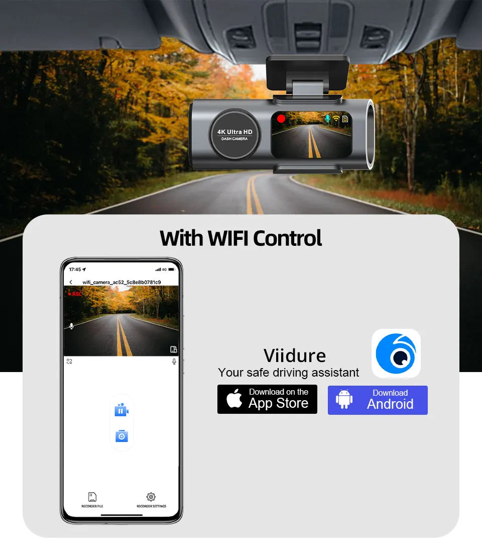 🎥 Dashcam 4K Ultra HD con Doppia Telecamera | Visione Notturna, Wi-Fi, G-Sensor