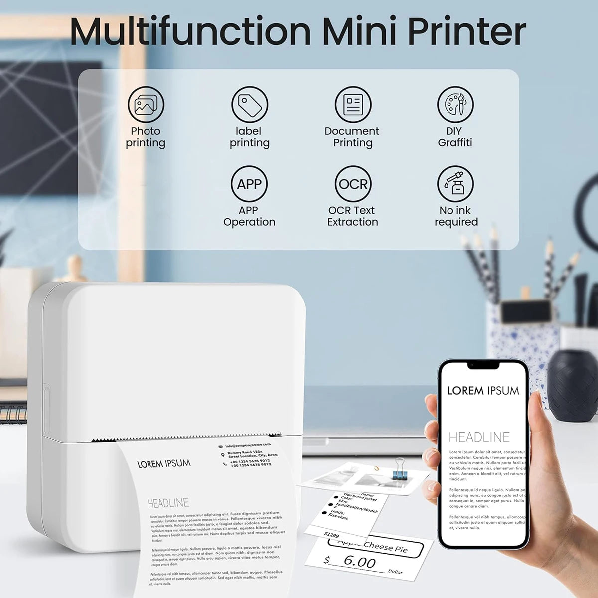 🖨️ Mini Stampante Termica Portatile – Stampa Ovunque, Senza Inchiostro!