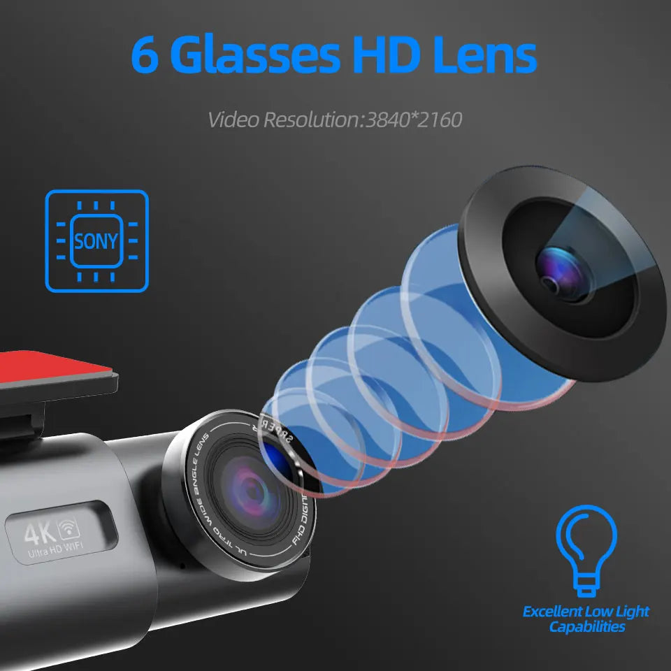 🎥 Dashcam 4K Ultra HD con Doppia Telecamera | Visione Notturna, Wi-Fi, G-Sensor