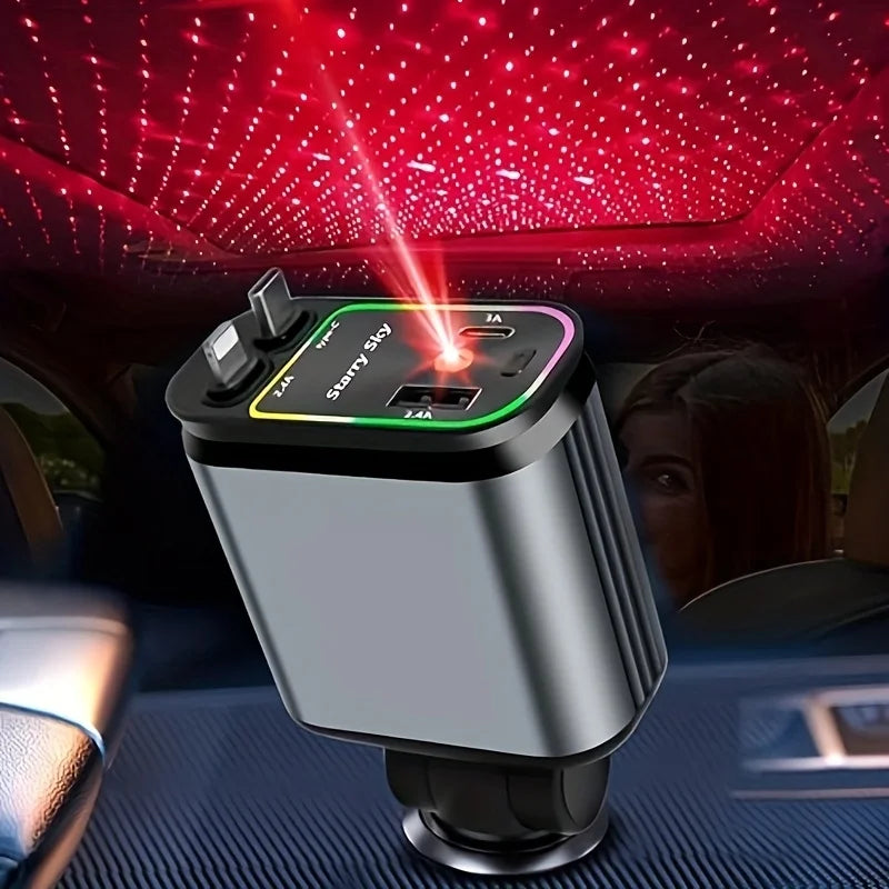 🚗 Caricabatteria da Auto Retrattile 4 in 1 – Ricarica Rapida 66W