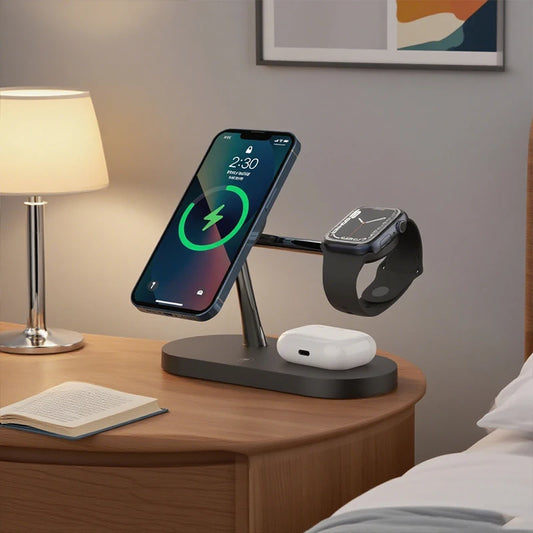 3 in 1 – Stazione di Ricarica Wireless Magnetica per iPhone, Apple Watch e AirPods