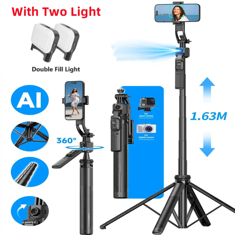 🔄✨ Selfie Stick Intelligente – Gimbal Rotante con Controllo Remoto e Rilevamento Facciale