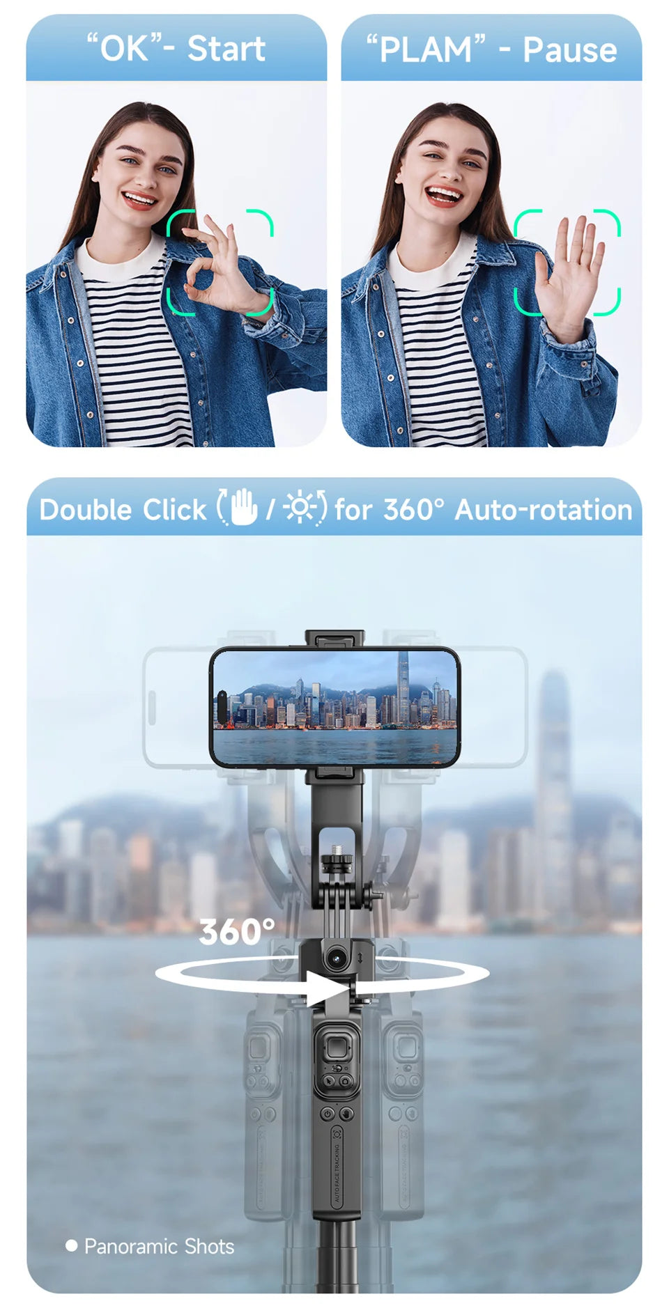 🔄✨ Selfie Stick Intelligente – Gimbal Rotante con Controllo Remoto e Rilevamento Facciale