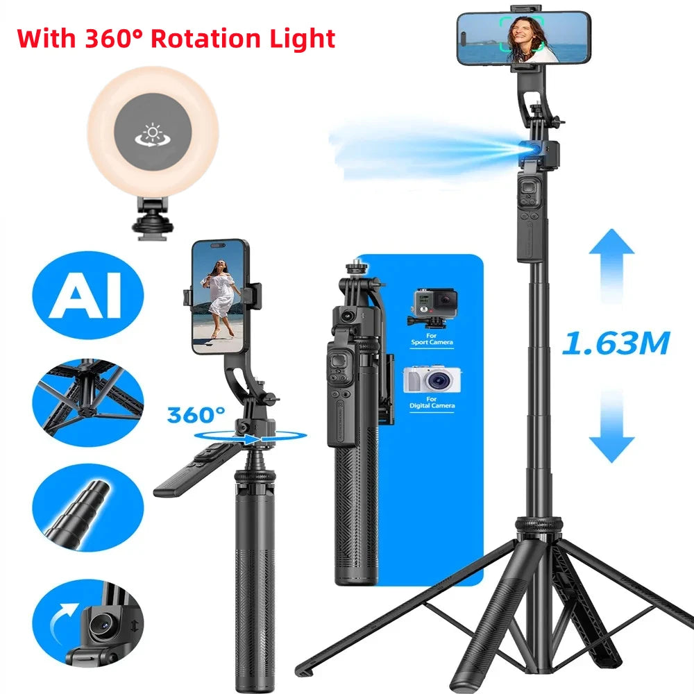 🔄✨ Selfie Stick Intelligente – Gimbal Rotante con Controllo Remoto e Rilevamento Facciale