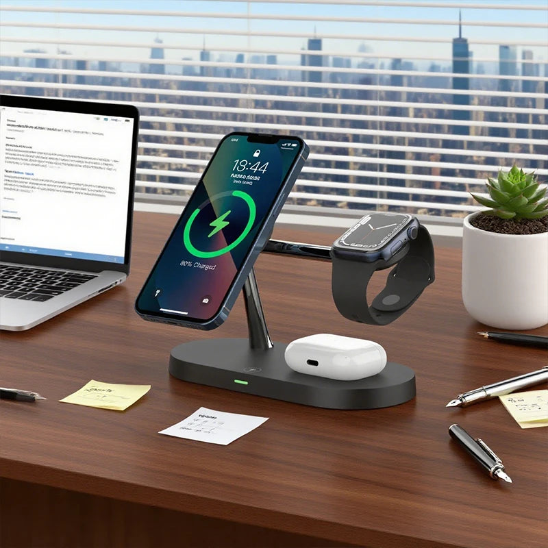 3 in 1 – Stazione di Ricarica Wireless Magnetica per iPhone, Apple Watch e AirPods