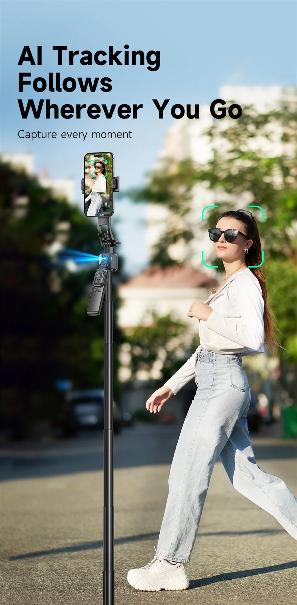 🔄✨ Selfie Stick Intelligente – Gimbal Rotante con Controllo Remoto e Rilevamento Facciale