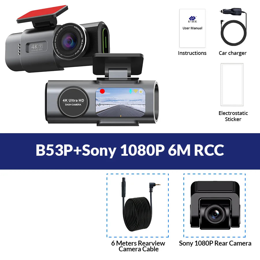 🎥 Dashcam 4K Ultra HD con Doppia Telecamera | Visione Notturna, Wi-Fi, G-Sensor