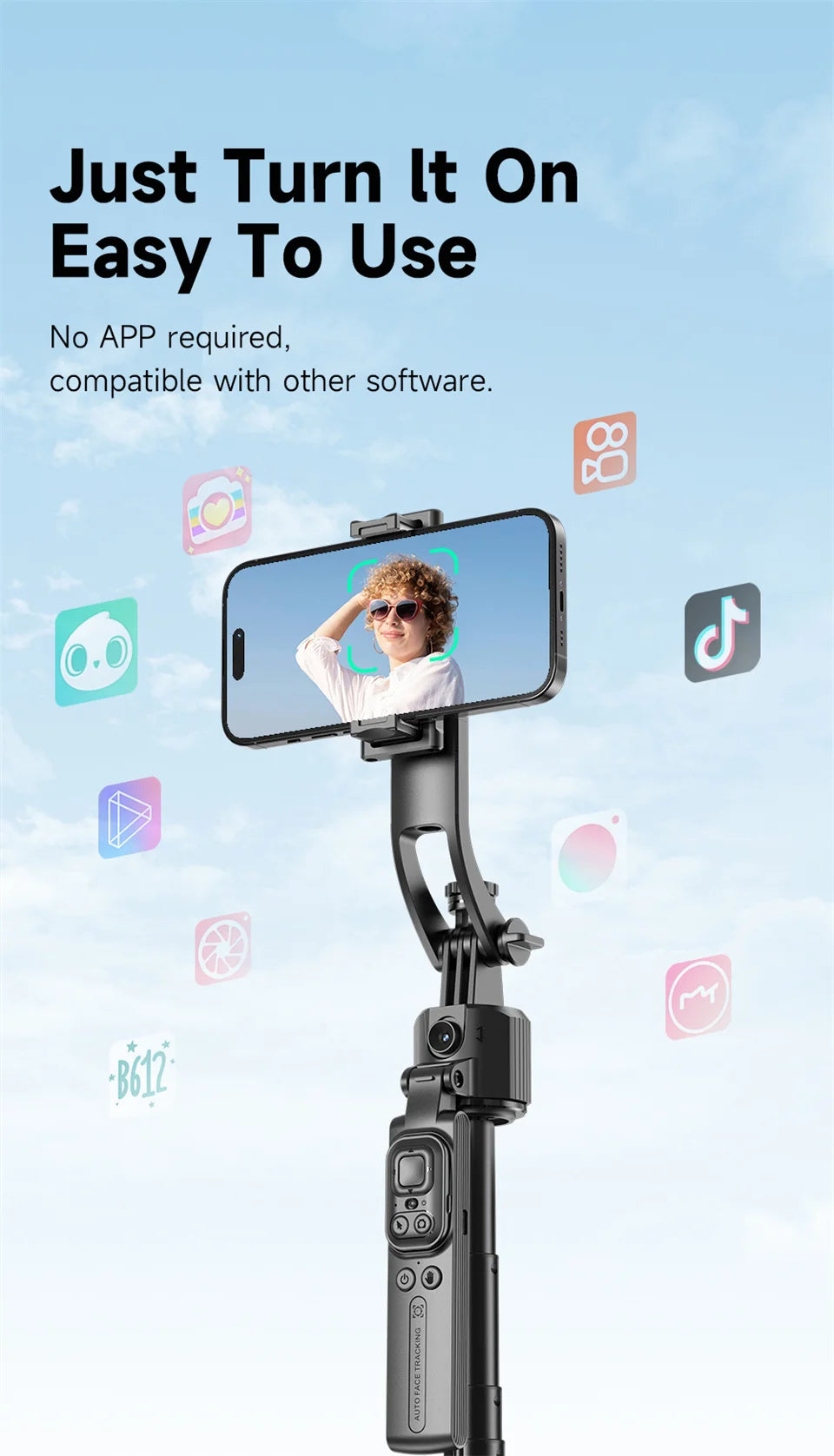 🔄✨ Selfie Stick Intelligente – Gimbal Rotante con Controllo Remoto e Rilevamento Facciale