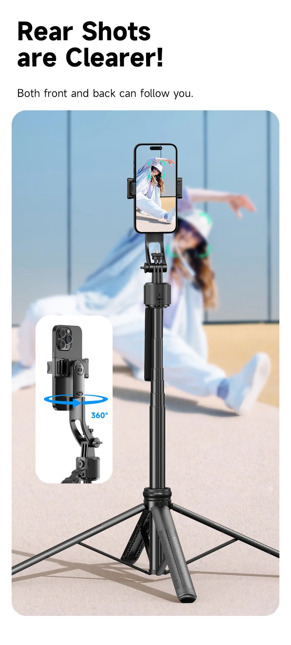 🔄✨ Selfie Stick Intelligente – Gimbal Rotante con Controllo Remoto e Rilevamento Facciale